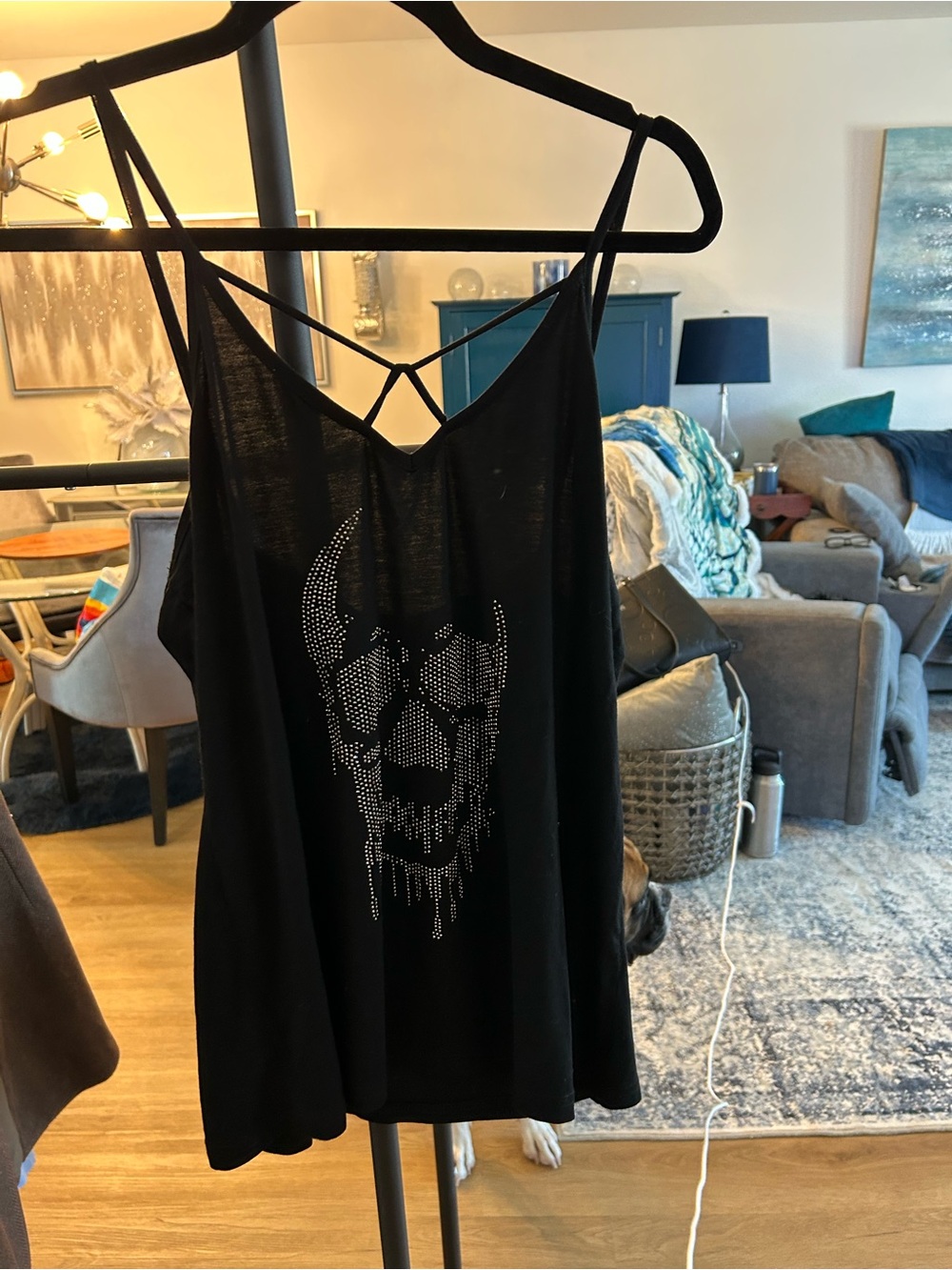 Vocal Black Rhinestone Skull Strappy Camisole
